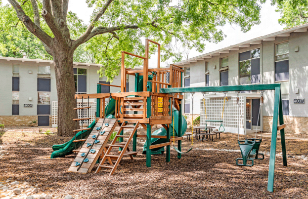Shared amenity outdoor playground in Corinth Communities, Prairie Village, Kansas.